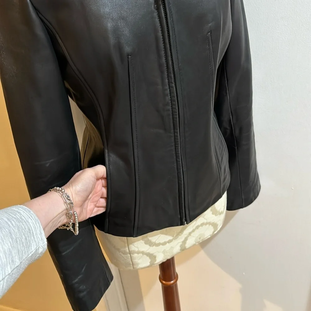 LNR Vintage Black Soft Leather Lined Pockets Zip Up Jacket Small - Picture 5 of 16